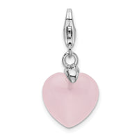 Rose Quartz Heart Charm in Sterling Silver