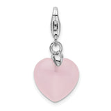Rose Quartz Heart Charm in Sterling Silver