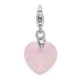 Rose Quartz Heart Charm in Sterling Silver