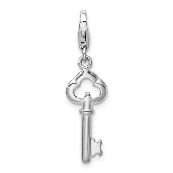 Polished Skeleton Key Charm in Sterling Silver