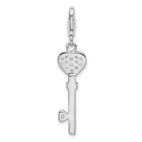 Sterling Silver Heart Top CZ Key W/Lobster Claw Clasp Clasp Charm Charms