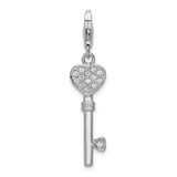 Sterling Silver Heart Top CZ Key W/Lobster Claw Clasp Clasp Charm Charms