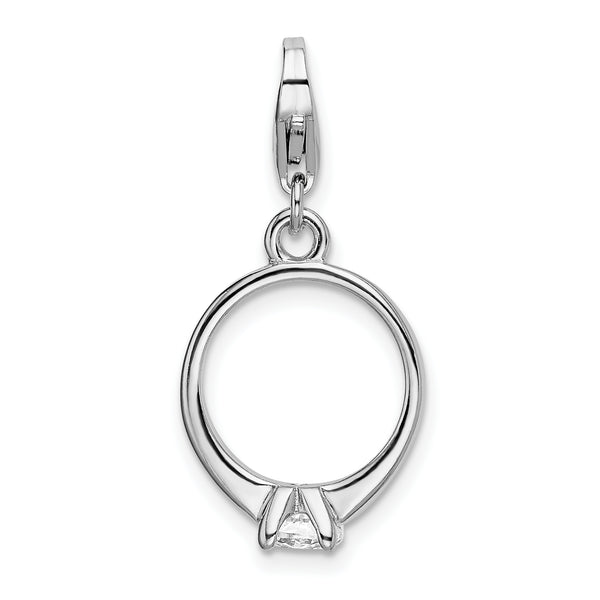Sterling Silver CZ Polished Ring W/Lobster Claw Clasp Clasp Charm Charms