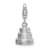Sterling Silver 3-D Wedding Cake with Lobster Clasp Charm