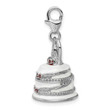 Sterling Silver 3-D Enameled Wedding Cake W/Lobster Claw Clasp Clasp Charm Charms