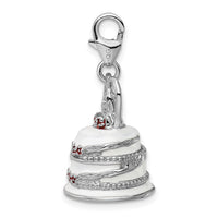 Sterling Silver 3-D Enameled Wedding Cake W/Lobster Claw Clasp Clasp Charm Charms