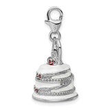 Sterling Silver 3-D Enameled Wedding Cake W/Lobster Claw Clasp Clasp Charm Charms