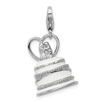 Sterling Silver 3-D Enameled Wedding Cake W/Lobster Claw Clasp Clasp Charm Charms