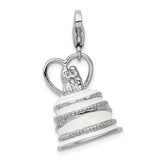 Sterling Silver 3-D Enameled Wedding Cake W/Lobster Claw Clasp Clasp Charm Charms