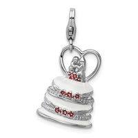 Sterling Silver 3-D Enameled Wedding Cake W/Lobster Claw Clasp Clasp Charm Charms