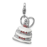Sterling Silver 3-D Enameled Wedding Cake W/Lobster Claw Clasp Clasp Charm Charms