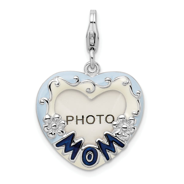 925 Sterling Silver 2-D Blue Enameled Mom Photo with Lobster Clasp Charm
