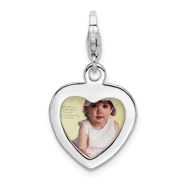 Goldia Sterling Silver Polished Heart Frame W/Lobster Clasp Charm
