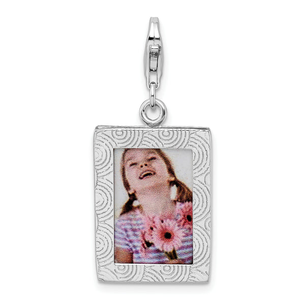 Sterling Silver Polished Picture Frame W/Lobster Claw Clasp Clasp Charm Charms