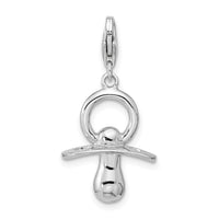 Sterling Silver 3-D Pacifier W/Lobster Claw Clasp Clasp Charm Charms