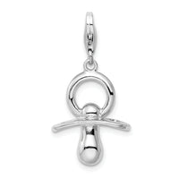 Sterling Silver 3-D Pacifier W/Lobster Claw Clasp Clasp Charm Charms