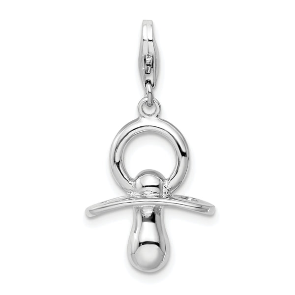 Sterling Silver 3-D Pacifier W/Lobster Claw Clasp Clasp Charm Charms
