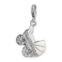 Goldia Sterling Silver 3-d Enameled Baby Carriage W/Lobster Claw Clasp Charm