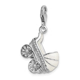 Goldia Sterling Silver 3-d Enameled Baby Carriage W/Lobster Claw Clasp Charm