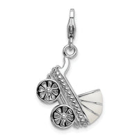 Goldia Sterling Silver 3-d Enameled Baby Carriage W/Lobster Claw Clasp Charm