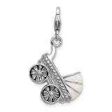 Goldia Sterling Silver 3-d Enameled Baby Carriage W/Lobster Claw Clasp Charm