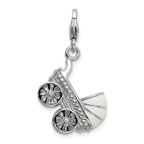 Goldia Sterling Silver 3-d Enameled Baby Carriage W/Lobster Claw Clasp Charm