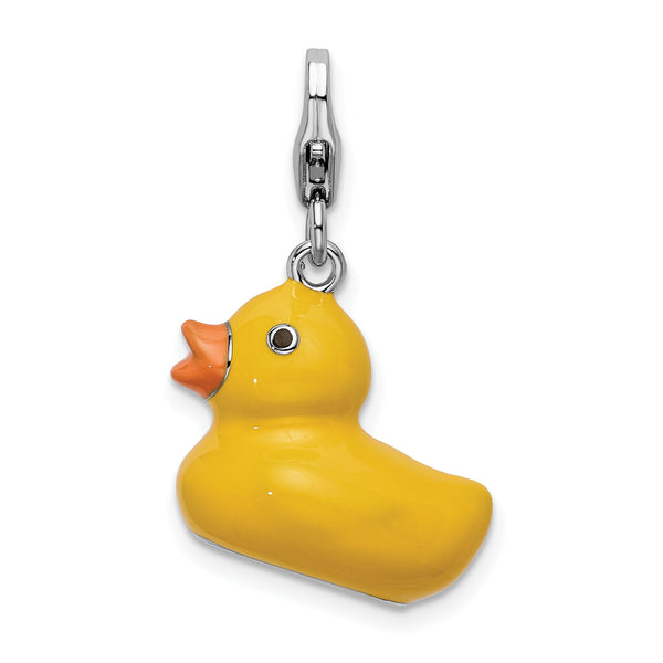 Sterling Silver 3-D Enameled Duck W/Lobster Claw Clasp Clasp Charm Charms
