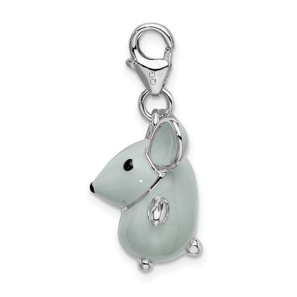 Goldia Sterling Silver 3-d Enameled Grey Mouse W/Lobster Clasp Charm