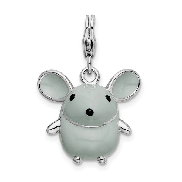 Goldia Sterling Silver 3-d Enameled Grey Mouse W/Lobster Clasp Charm