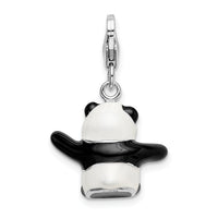 Sterling Silver 3-D Enameled Panda with Lobster Clasp Charm