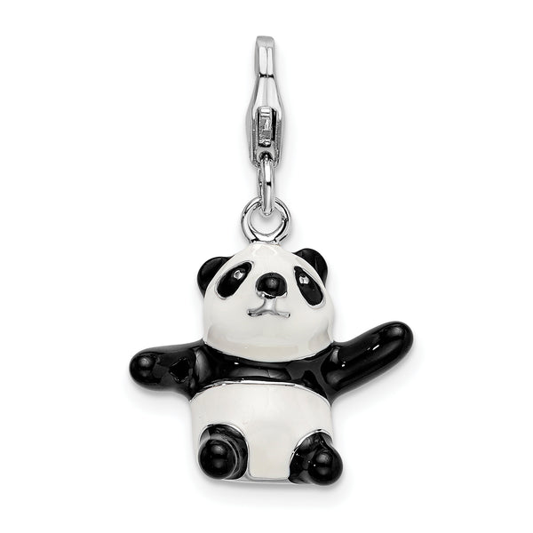 Sterling Silver 3-D Enameled Panda with Lobster Clasp Charm