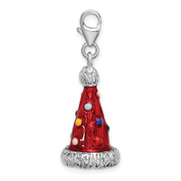 Sterling Silver 3-D Enameled Red Party Hat Charm Charms