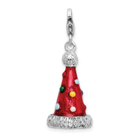 Sterling Silver 3-D Enameled Red Party Hat Charm Charms