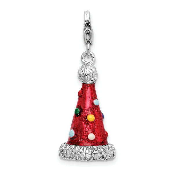 Sterling Silver 3-D Enameled Red Party Hat Charm Charms