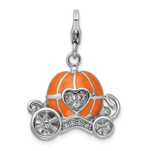 Sterling Silver 3-D Enameled Carriage W/Lobster Claw Clasp Clasp Charm Charms