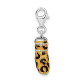 Sterling Silver CZ Enameled Leopard Print Boot W/Lobster Claw Clasp Clasp Charm Charms