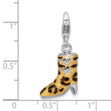 Sterling Silver CZ Enameled Leopard Print Boot W/Lobster Claw Clasp Clasp Charm Charms