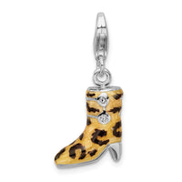 Sterling Silver CZ Enameled Leopard Print Boot W/Lobster Claw Clasp Clasp Charm Charms