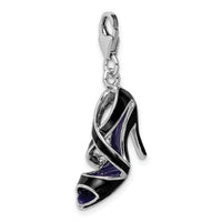 925 Sterling Silver 3-D Enameled Black High Heel with Lobster Clasp Charm