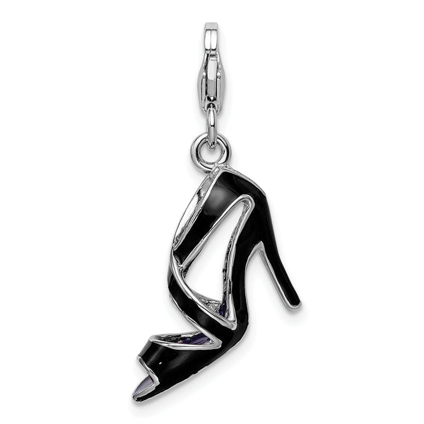 925 Sterling Silver 3-D Enameled Black High Heel with Lobster Clasp Charm