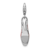 Sterling Silver Red Enameled & CZ High Heel Shoe W/Lobster Claw Clasp Clasp Charm Charms