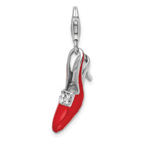 Sterling Silver Red Enameled & CZ High Heel Shoe W/Lobster Claw Clasp Clasp Charm Charms