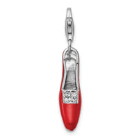 Sterling Silver Red Enameled & CZ High Heel Shoe W/Lobster Claw Clasp Clasp Charm Charms