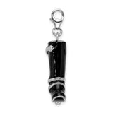 Sterling Silver 3-D Enameled Buckled Black Boot W/Lobster Claw Clasp Clasp Charm Charms