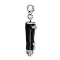 Sterling Silver 3-D Enameled Buckled Black Boot W/Lobster Claw Clasp Clasp Charm Charms
