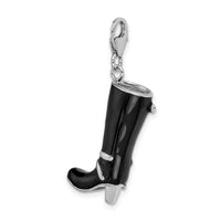 Sterling Silver 3-D Enameled Buckled Black Boot W/Lobster Claw Clasp Clasp Charm Charms