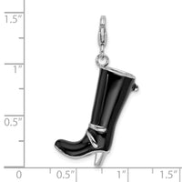 Sterling Silver 3-D Enameled Buckled Black Boot W/Lobster Claw Clasp Clasp Charm Charms