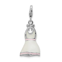 Sterling Silver Enamel White/Pink Trimmed Dress W/Lobster Claw Clasp Clasp Charm Charms