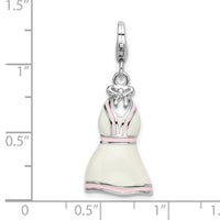 Sterling Silver Enamel White/Pink Trimmed Dress W/Lobster Claw Clasp Clasp Charm Charms