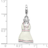 Sterling Silver Enamel White/Pink Trimmed Dress W/Lobster Claw Clasp Clasp Charm Charms